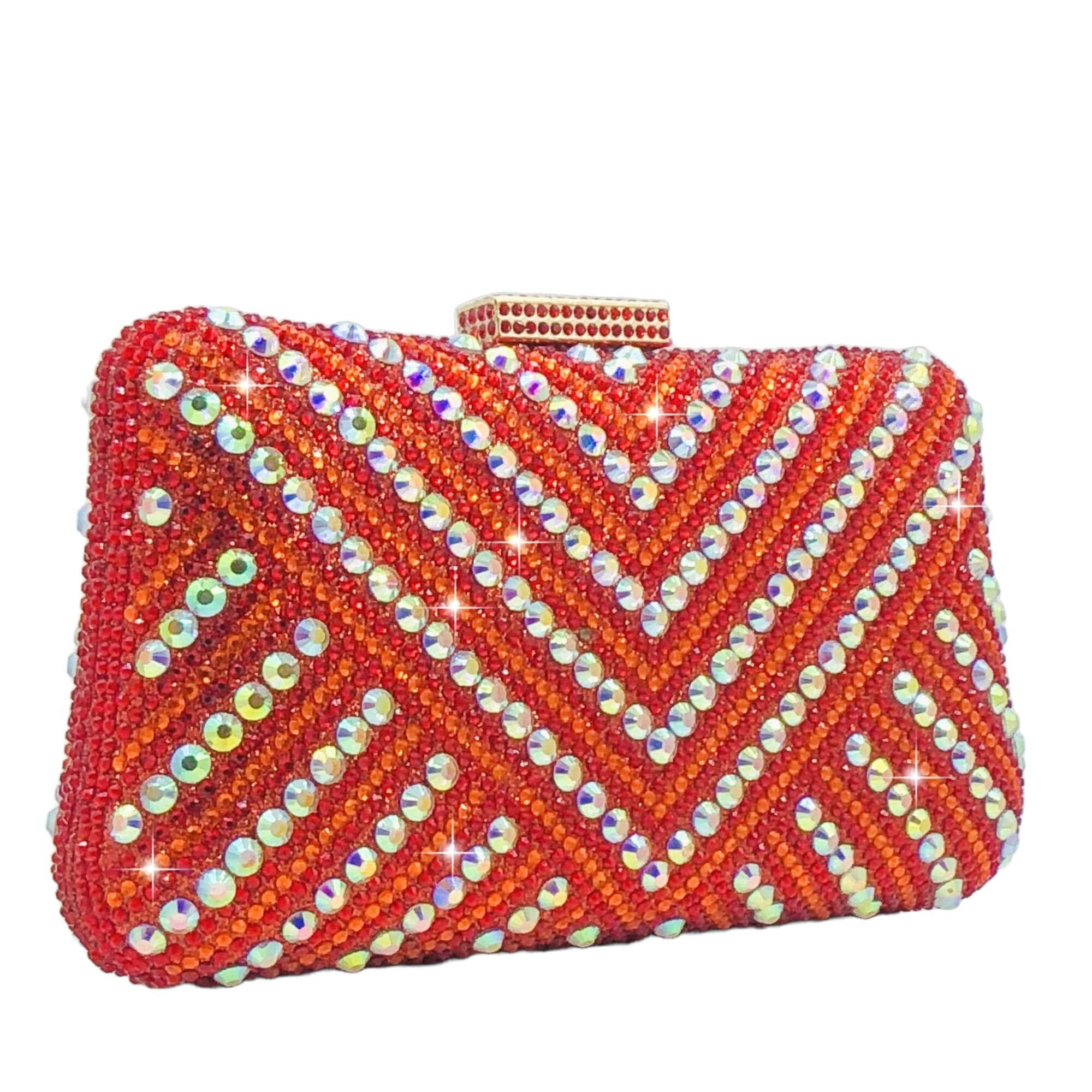 6705 V Stripe Rhinestone Clutch Purse Glitter Evening Bags Crystal Clutch